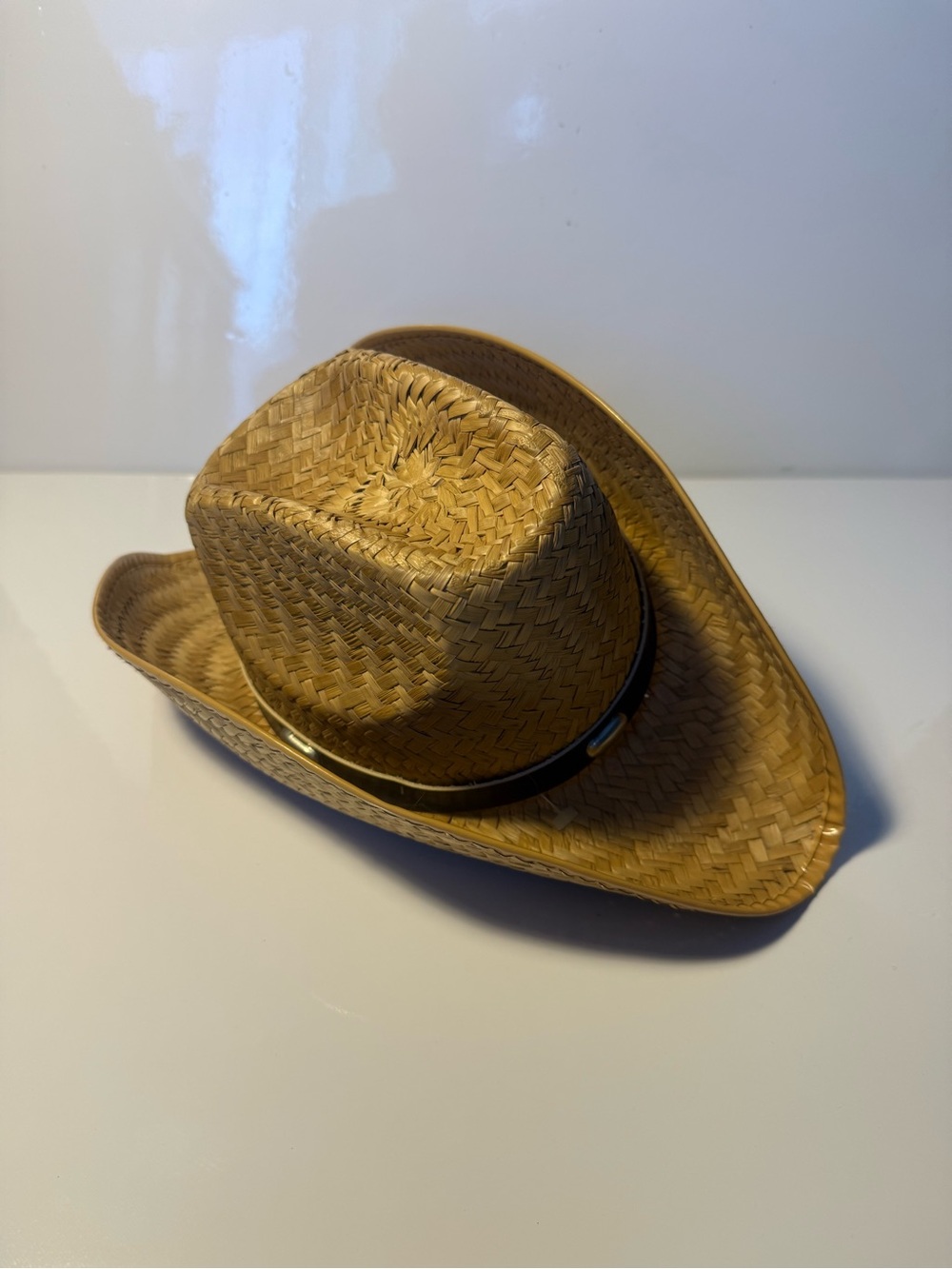 Vintage Mexican Rancho/Cowboy Straw Hat w Faux Leather Studded Band size small